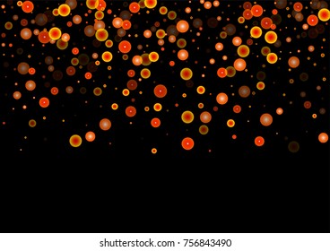 Red glitter on a black background. Autumn confetti. Vector texture. Sky lanterns background. Abstract element of design for new year, christmas, halloween, birthday, wedding cards, banners, poster.
