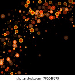 Red glitter on a black background. Autumn confetti. Vector texture. Sky lanterns background. Abstract element of design for new year, christmas, halloween, birthday, wedding cards, banners, poster.