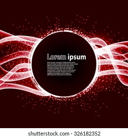 Red glitter party poster abstract layout with circle surrounded by flare shimmering particle luxurious pattern. Vector illustration