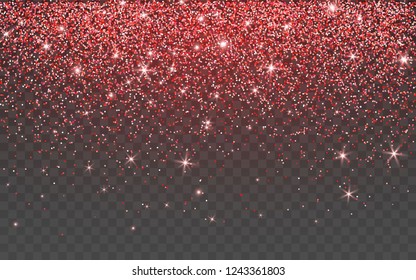 Red glitter sparkle on a transparent background. Vibrant background with twinkle lights. Vector illustration