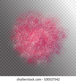Red glitter sparkles splash on transparent background. Vector illustration.