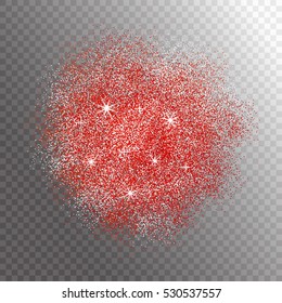Red glitter sparkles splash on transparent background. Vector illustration.