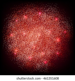 Red glitter splash on black background. Vector illustration.