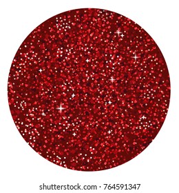 Red Glitter Texture. Passion color circle background. Shiny makeup symbol. Vector abstract shimmer round.