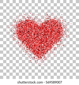 Red glitter Valentines day heart sign badge with transparent background for logo, design concepts, banners, labels, postcards, invitations, prints, posters, web. Vector illustration.