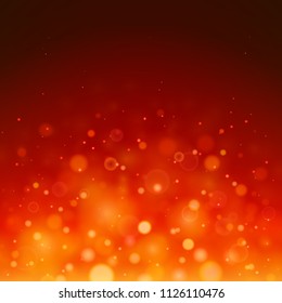 Red glitter vintage bokeh lights background. Abstract shiny particles. Blur bokeh light effect. Defocused. Vector illustration.