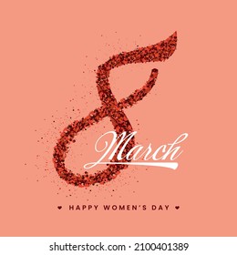 Red Glittering 8 Number Of March On Peach Background For Happy Women's Day Concept.