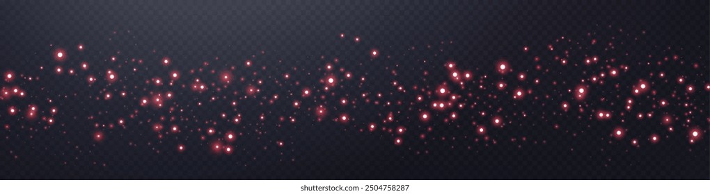 Red glittering dots, particles, stars magic sparks. Dust cloud flare light effect. Red luminous points with smoke. Vector particles on transparent background