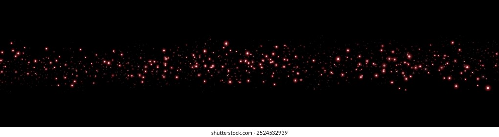 Red glittering dots, particles, stars magic sparks. Dust cloud flare light effect. Red luminous points. Vector particles on black background