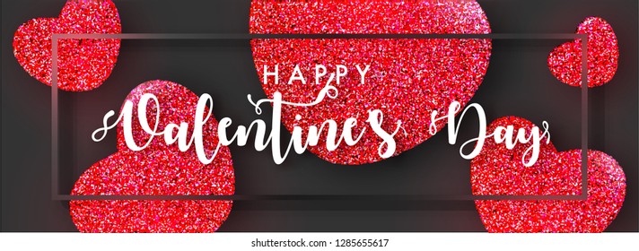 Red glittering heart shapes decorated header or banner design with stylish lettering of Valentiine's Day.
