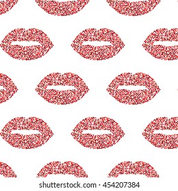 Red glittering sexy lips vector pattern, background