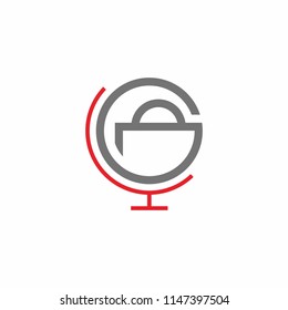 red globe and grey round bag illustration global online shop logo design