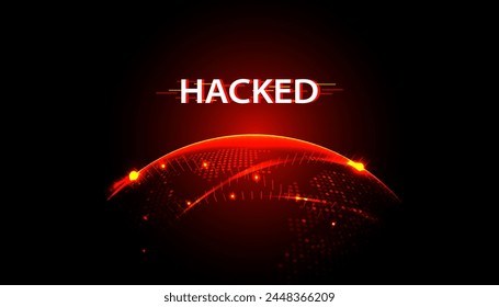 Red globe showing hacked systems, interface, holograms, worldwide attacks, concept on modern technology background, futuristic