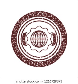 Red globe, website icon inside distress rubber seal