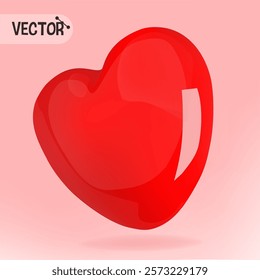 Red gloss heart Vector icon in 3D plastic style.