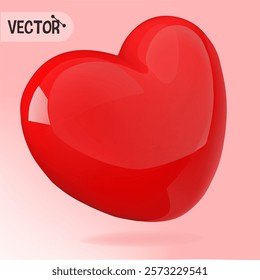 Red gloss heart Vector icon in 3D plastic style.