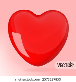 Red gloss heart Vector icon in 3D plastic style.