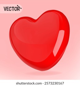 Red gloss heart Vector icon in 3D plastic style.