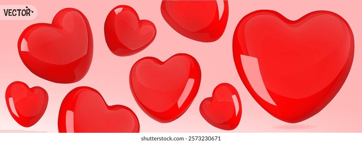 Red gloss heart Vector icon in 3D plastic style. Valentine's Day.