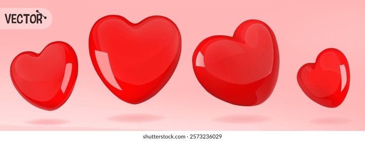 Red gloss heart Vector icon in 3D plastic style.