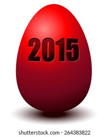 Red Glossy 2015 Easter Egg, Vector Illustration isolated on White Background.