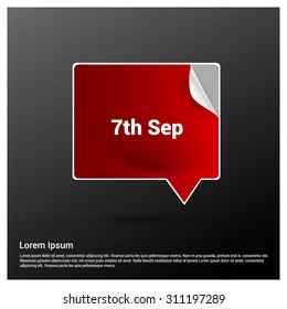 Red Glossy 7th Sep Labor Day Speech Bubble. paper curl chat symbol. Vector illustration