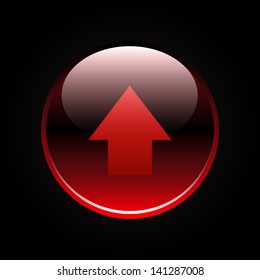 Red glossy arrow up button on black