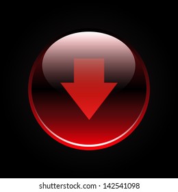 Red glossy arrow down button on black