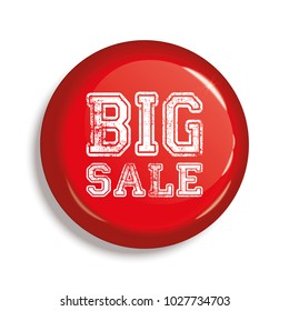 Red glossy badge or web button, big sale. Vector illustration.