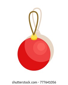 Red glossy ball with thread for decoration Christmas tree vector illustration of plastic or glass toy vector illustration isolated on white background