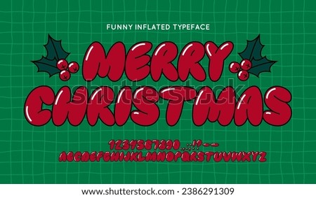 Red Glossy Balloon Font. Funny Typeset in Y2k 3d Style. Vector Cherry Bubble Gum Alphabet. Cute Letters Merry Christmas Aesthetic
