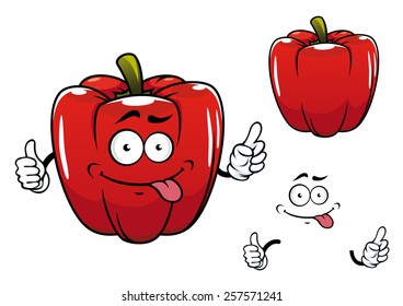 Red glossy bell pepper vegetable cartoon character with funny smiling face isolated on white background for healthy nutrition or vegetarian concept design