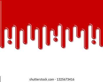 Red Glossy Blood Dripping Down On White Background.