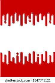Red glossy blood dripping down on white background document template. Vector illustration.