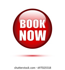 Red glossy Book Now button on white background