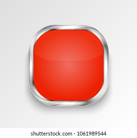 Red glossy button or banner. Vector illustration.