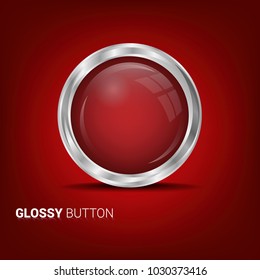 Red glossy button with metallic elements.Can be use as Template for icons