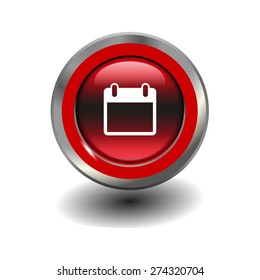 Red glossy button with metallic elements and white icon calendar, vector design for website