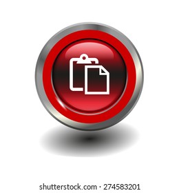 Red glossy button with metallic elements and white icon paste, vector design for website
