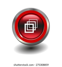 Red glossy button with metallic elements and white icon gallery, vector design for website