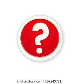 the red glossy button with question mark icon / the question mark / the question pictogram