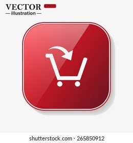 Red glossy button with rounded corners on a white background.  put in shopping cart , vector illustration, EPS 10