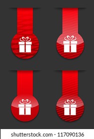Red glossy design templates with gift icon. Vector illustration