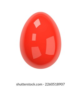 Red Glossy Easter Egg Isolated on White Background. Realistic eggshell. 3d decorative object for easter design. 3D vector illustration