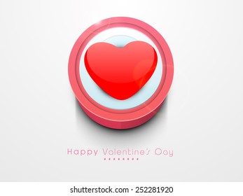 Red glossy heart for Happy Valentine's Day celebration on white background.