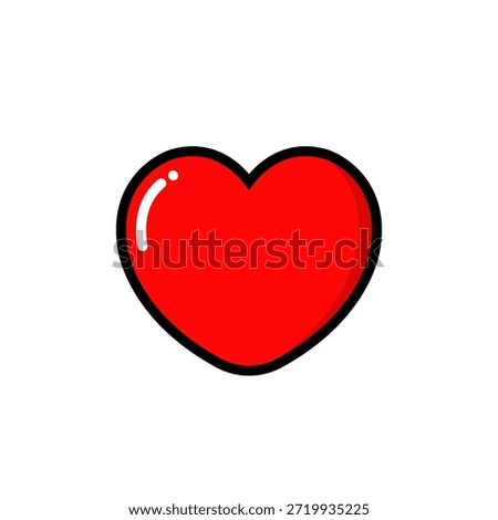 Red glossy heart icon with bold outline. Love, romance, and affection symbol