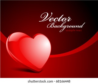 Red glossy heart in perspective vector background
