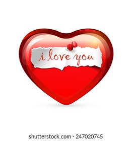red glossy heart shape with paper