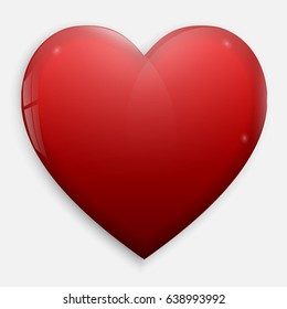 red  Glossy Heart. Vector icon. Love symbol. Valentines Day or Wedding sign