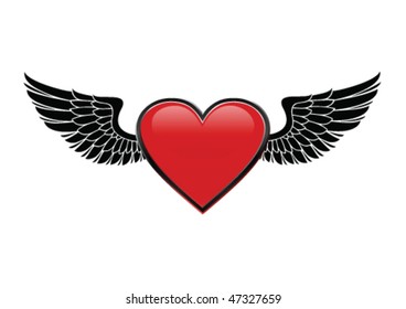 Red glossy heart with wings